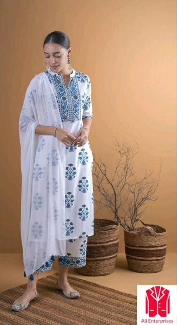 Stylish Rayon Printed Kurta With Palazzo With Dupatta Set